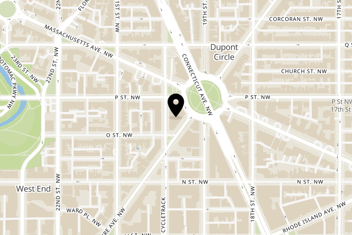 Map showing the location of Boogy & Peel on 1 Dupont Cir NW Ste 115 in Washington